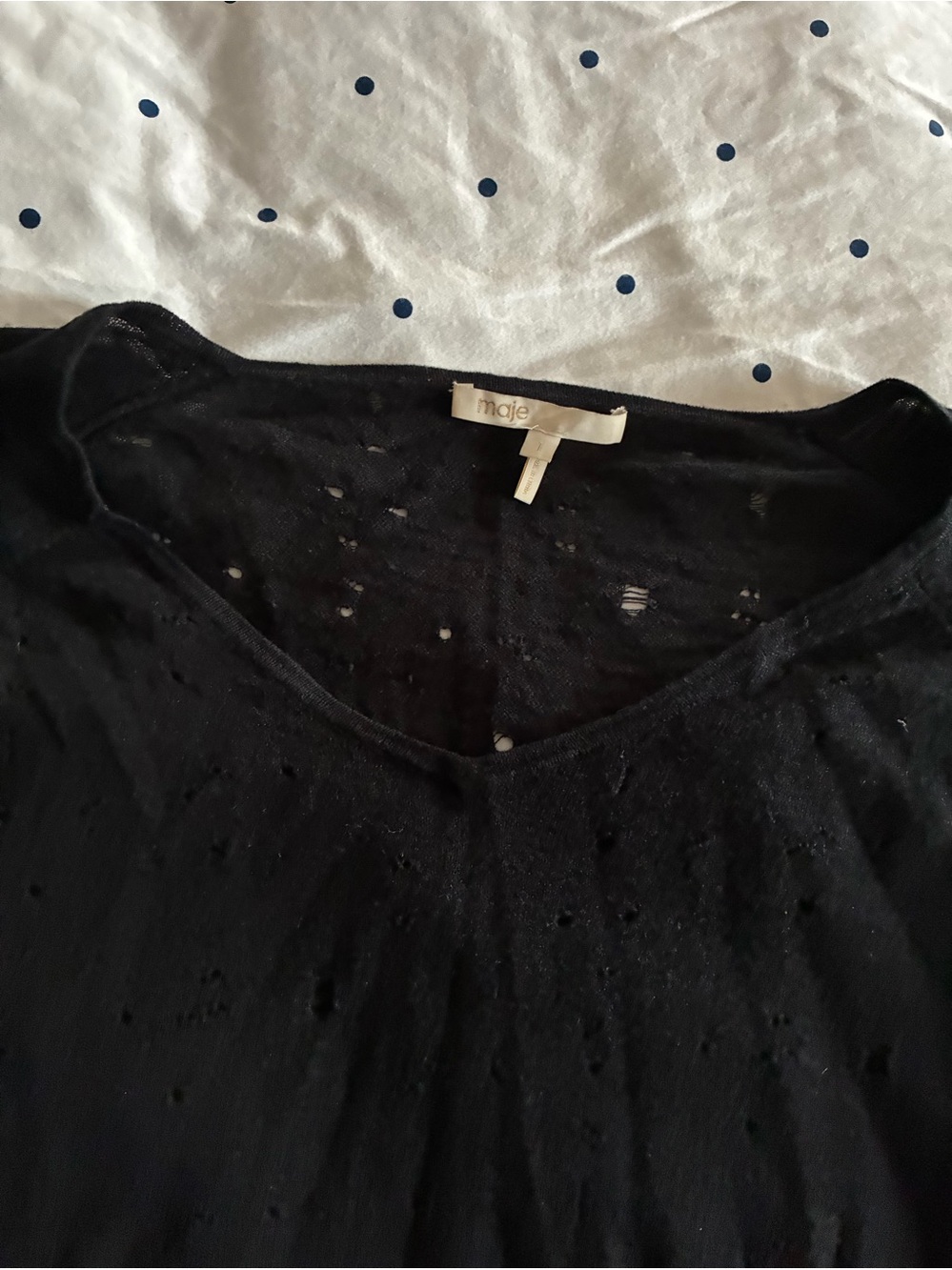 Maje Black Distressed V-Neck Short Sleeve Top